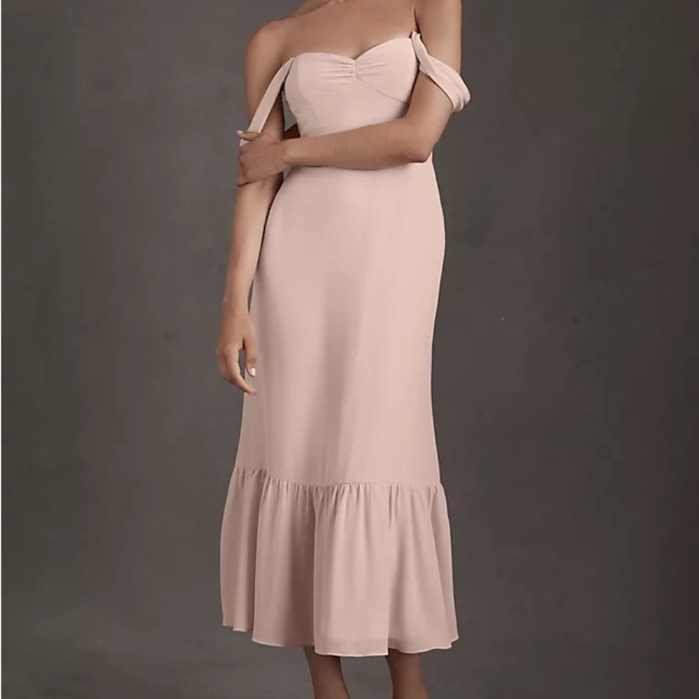 NEW BHLDN Munroe Georgette Dress Blush Pink Bridesmaid Midi Dress Size 10